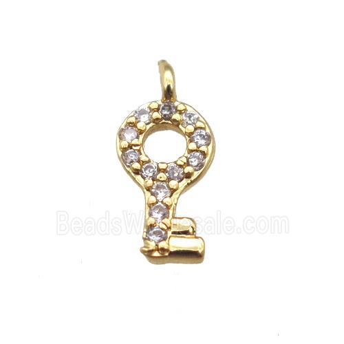 copper Key pendant paved zircon, gold plated