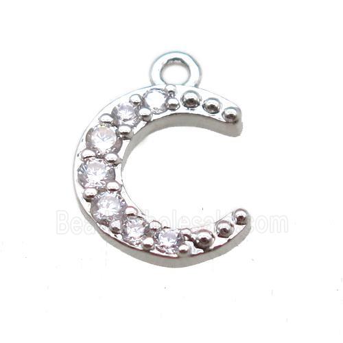 copper moon pendant paved zircon, platinum plated