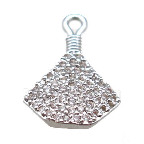 copper fan pendant paved zircon, platinum plated