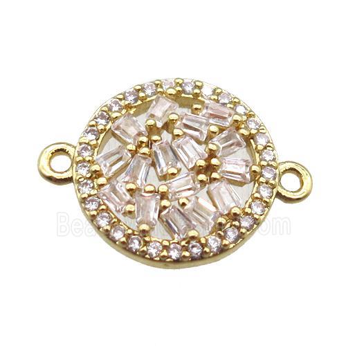 copper circle connector paved zircon, gold plated