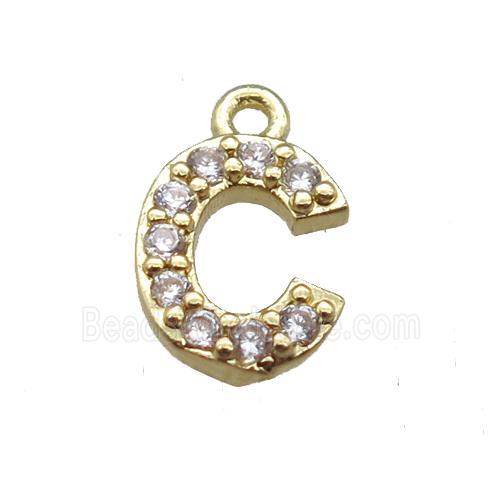 copper letter-C pendant paved zircon, gold plated