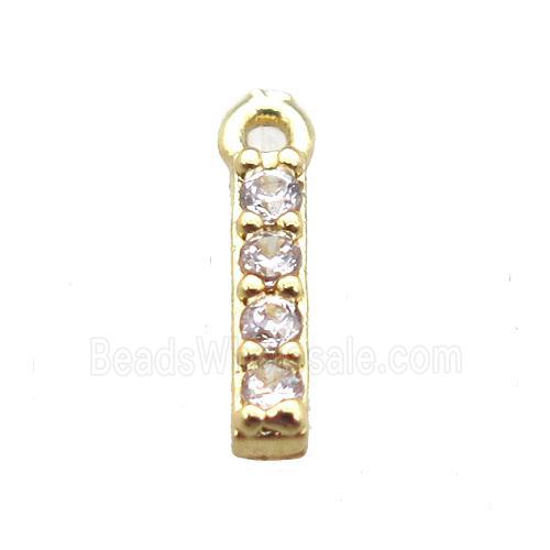 copper letter-I pendant paved zircon, gold plated