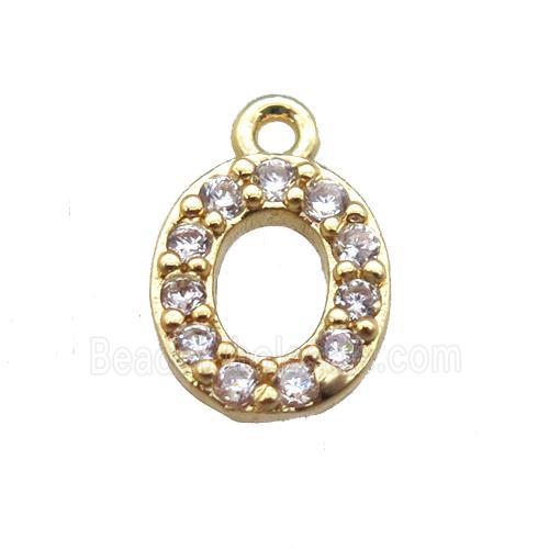 copper letter-O pendant paved zircon, gold plated