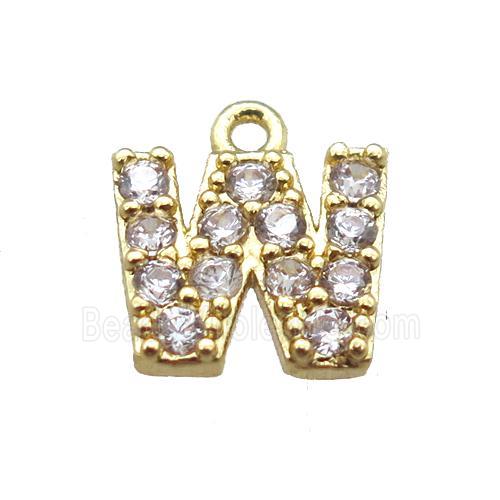 copper letter-W pendant paved zircon, gold plated