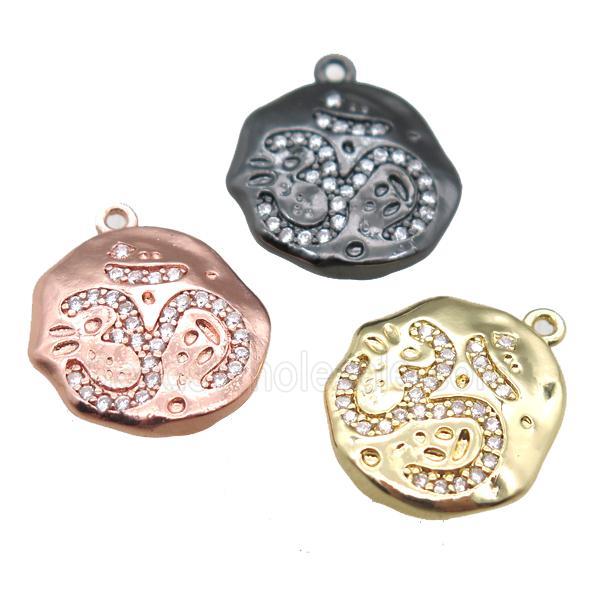 copper circle pendant paved zircon, mixed color