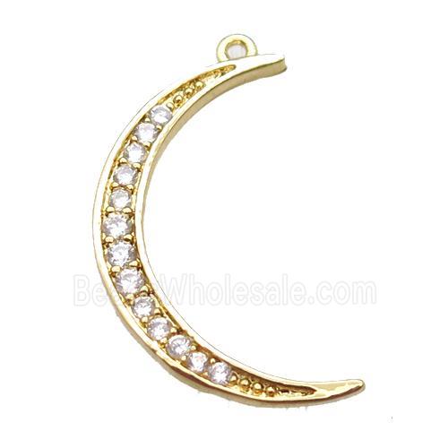 copper moon pendant paved zircon, gold plated
