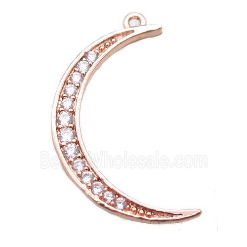 copper moon pendant paved zircon, rose gold