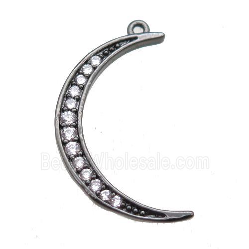 copper moon pendant paved zircon, black plated