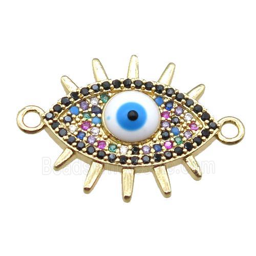 copper evil eye connector paved zircon, gold plated