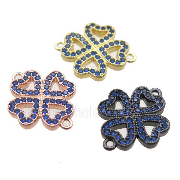 copper clover connector paved zircon, mixed color