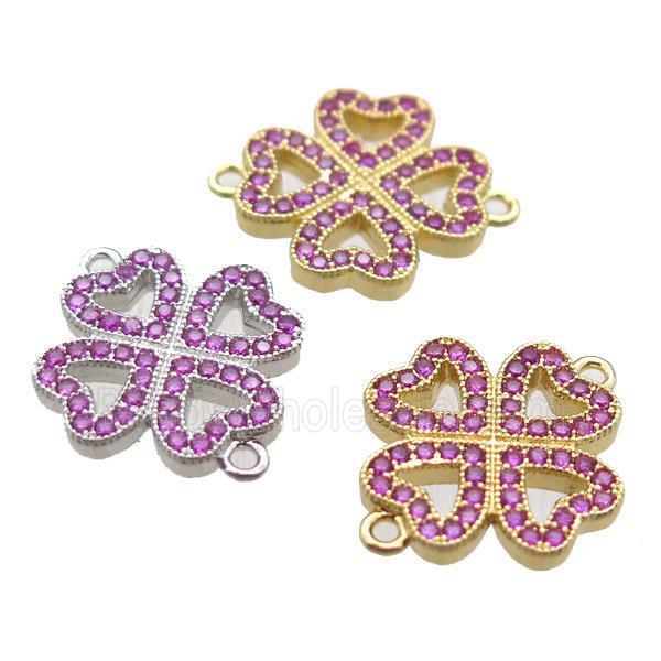 copper clover connector paved zircon, mixed color