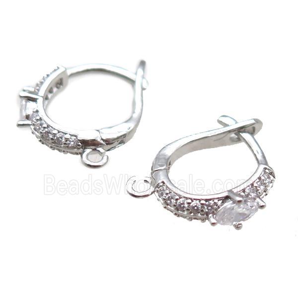 copper Latchback Earrings paved zircon, platinum plated