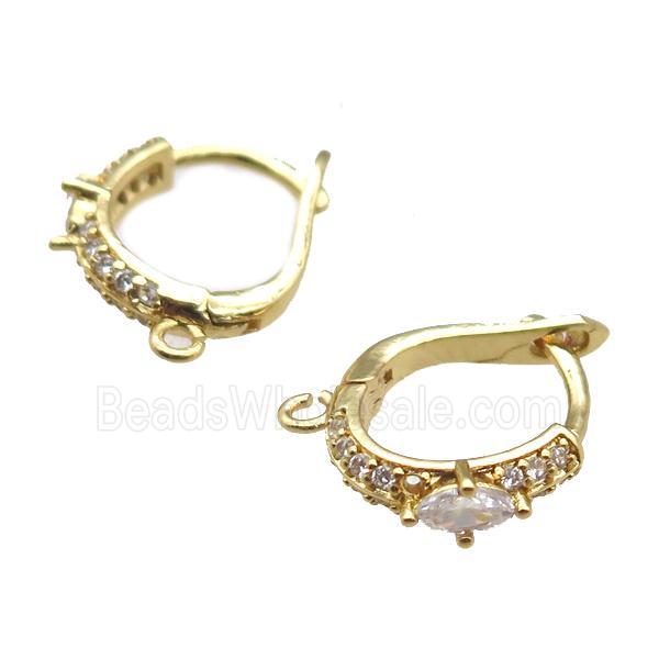 copper Latchback Earrings paved zircon, gold plated