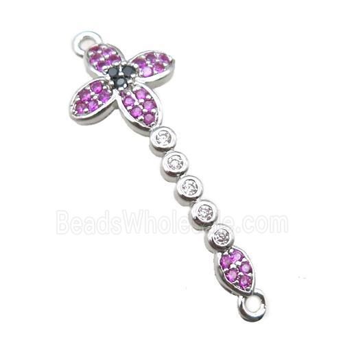 copper cross connector paved zircon, platinum plated