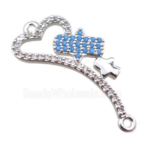 copper key connector paved zircon, platinum plated