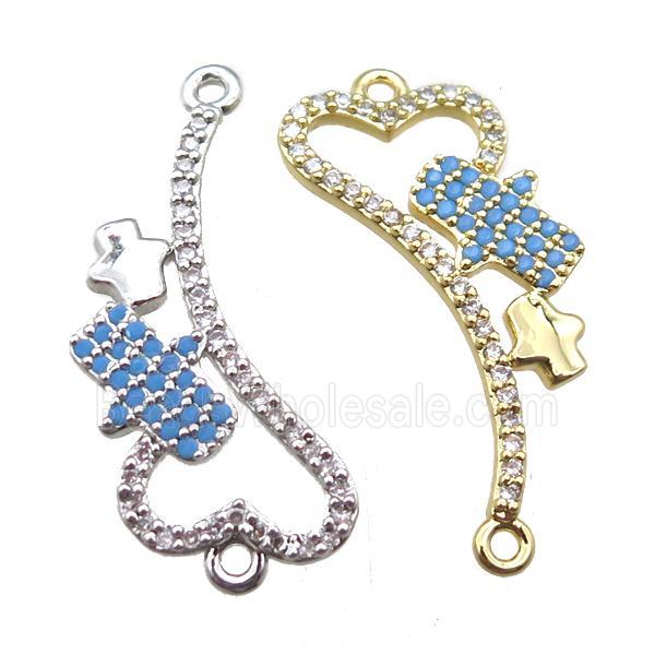 copper key connector paved zircon, mixed color