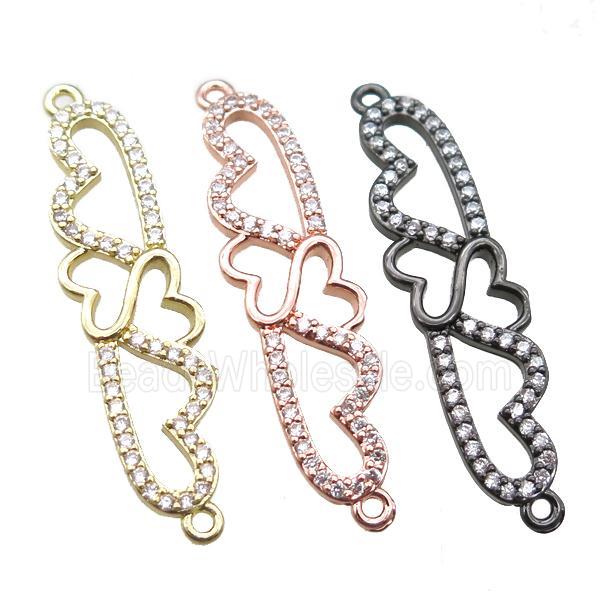 copper heart linker connector paved zircon, mixed color