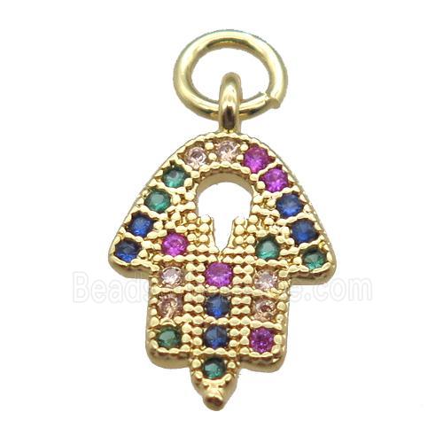 copper hamsahand pendant paved zircon, gold plated