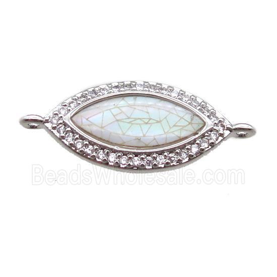 copper eye connector paved zircon with shell, platinum plated