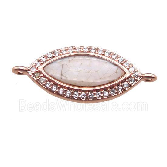 copper eye connector paved zircon with shell, rose gold