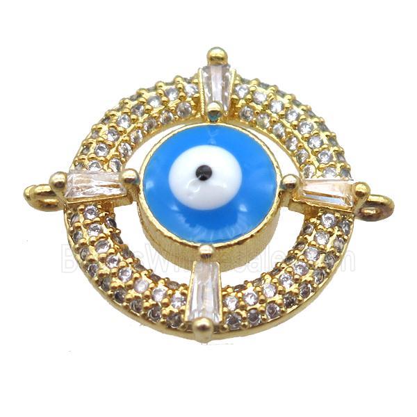 copper circle eye connector paved zircon, gold plated