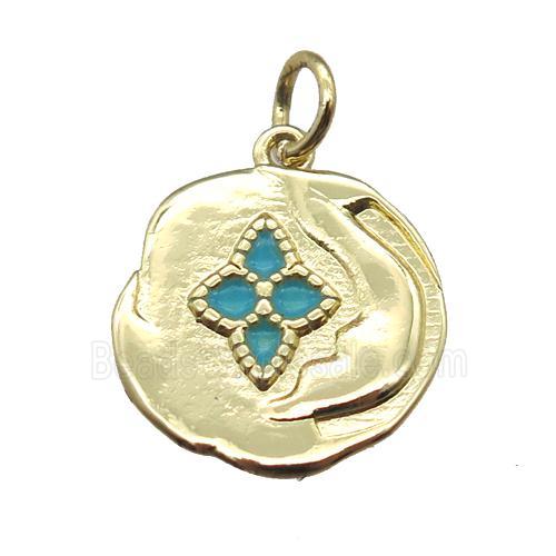 copper flower pendant with enameling, gold plated