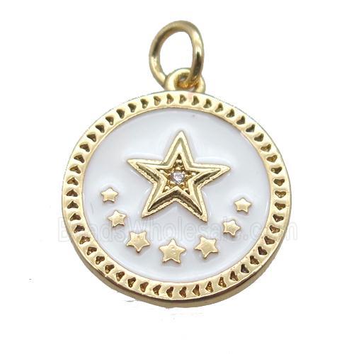 copper circle star pendant, white enameling, gold plated