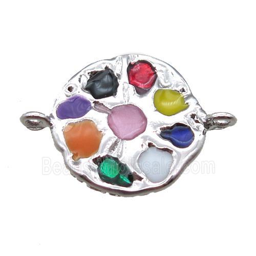 copper circle connector with gemstone, platinum plated