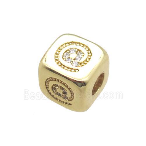 copper cube beads paved zircon, gold plated