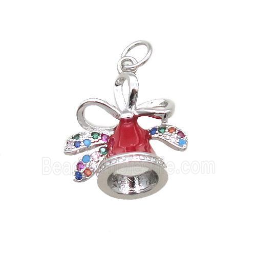 copper Christmas Bell pendant paved zircon, platinum plated
