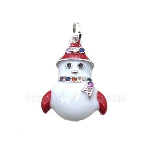 copper Snowman pendant paved zircon, platinum plated