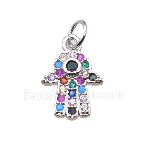 copper hamsahand pendant paved zircon, platinum plated