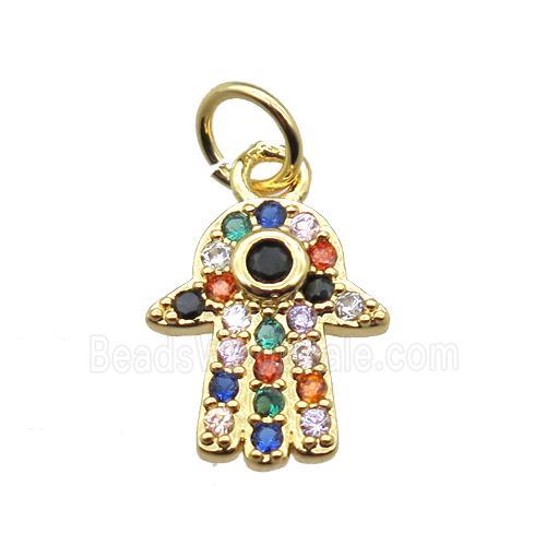 copper hamsahand pendant paved zircon, gold plated