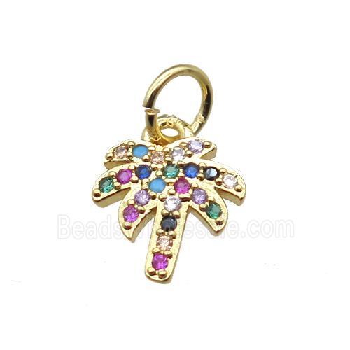 copper coconut tree pendant paved zircon, gold plated