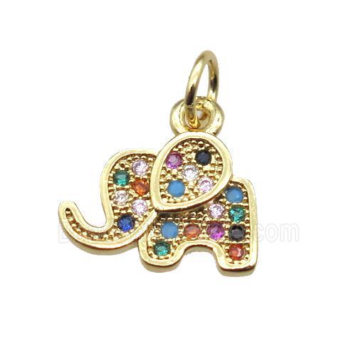 copper elephant pendant paved zircon, gold plated