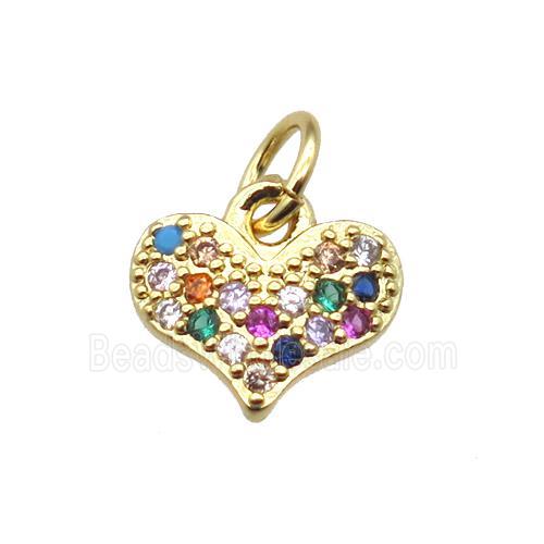 copper heart pendant paved zircon, gold plated