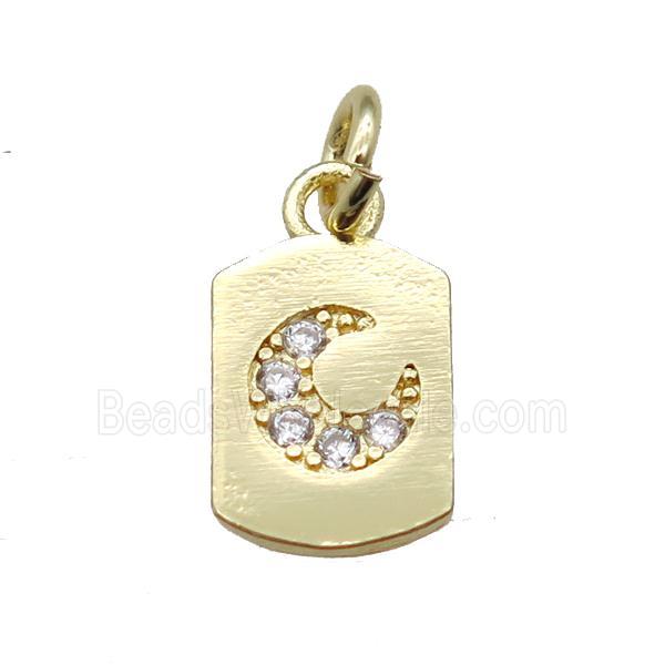 copper pendant paved zircon, moon, gold plated