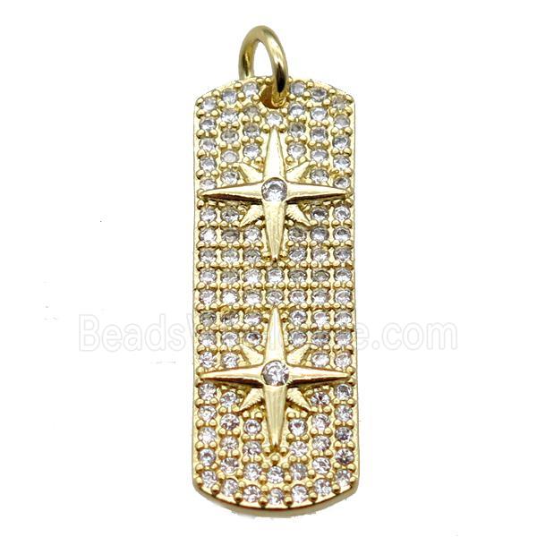 copper pendant paved zircon, northstar, gold plated