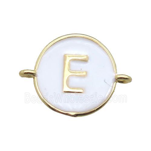 white enameling copper letter-E connector, gold plated