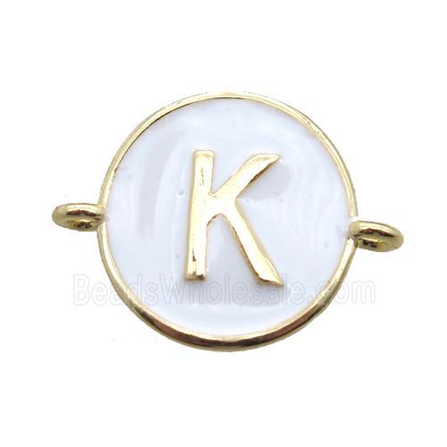 white enameling copper letter-K connector, gold plated