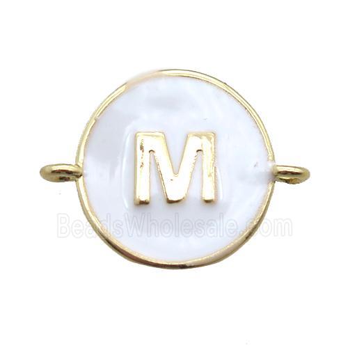 white enameling copper letter-M connector, gold plated