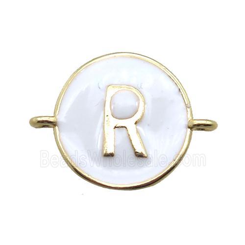 white enameling copper letter-R connector, gold plated