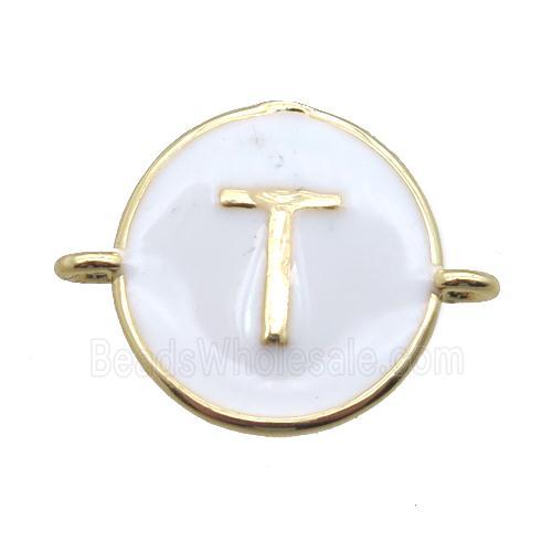 white enameling copper letter-T connector, gold plated