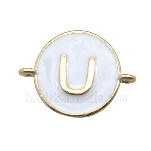 white enameling copper letter-U connector, gold plated