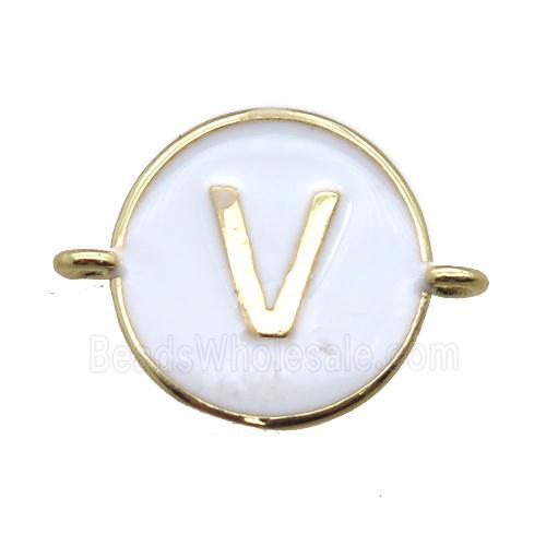 white enameling copper letter-V connector, gold plated