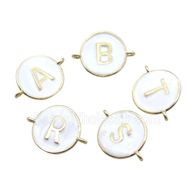 white enameling copper letter connector, mix Alphabet, gold plated