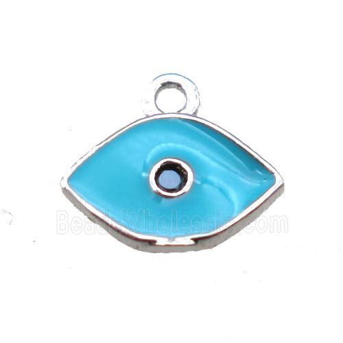 aqua enameling copper eye pendant paved zircon, platinum plated