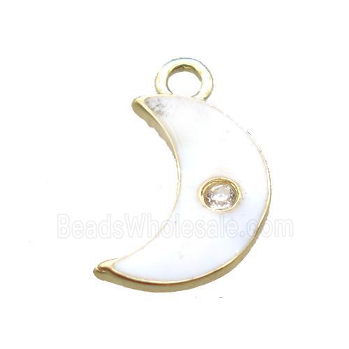 white enameling copper moon pendant paved zircon, gold plated