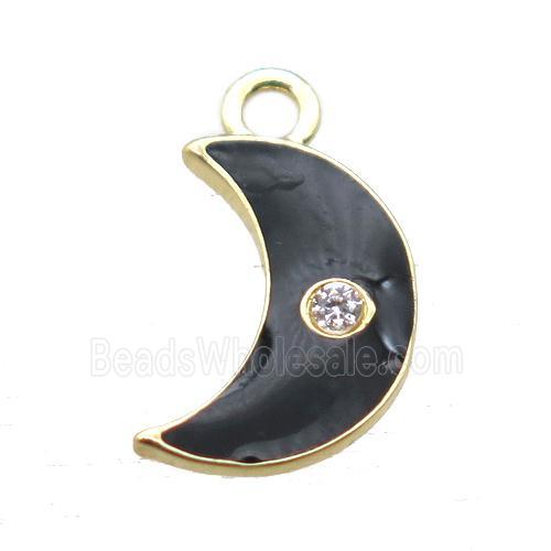 black enameling copper moon pendant paved zircon, gold plated