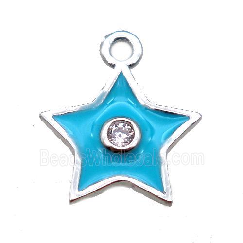 aqua enameling copper star pendant paved zircon, platinum plated